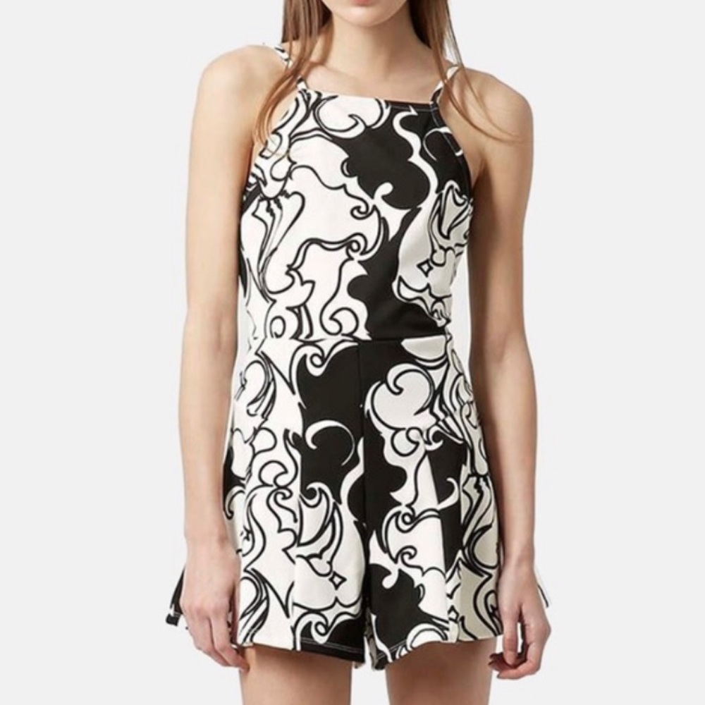 Topshop black and white swirl romper